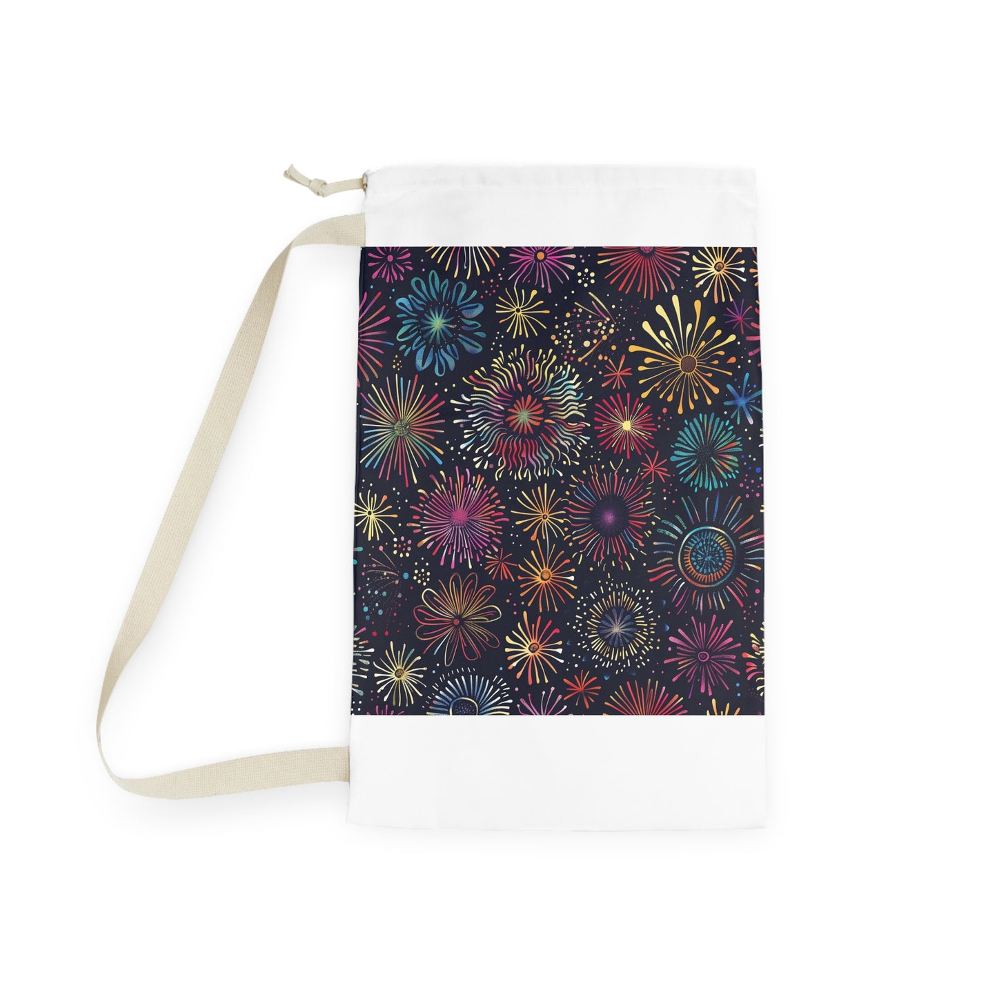 "Colorful Festive Fireworks Laundry Bag - Stylish and Durable Laundry Day Essential"