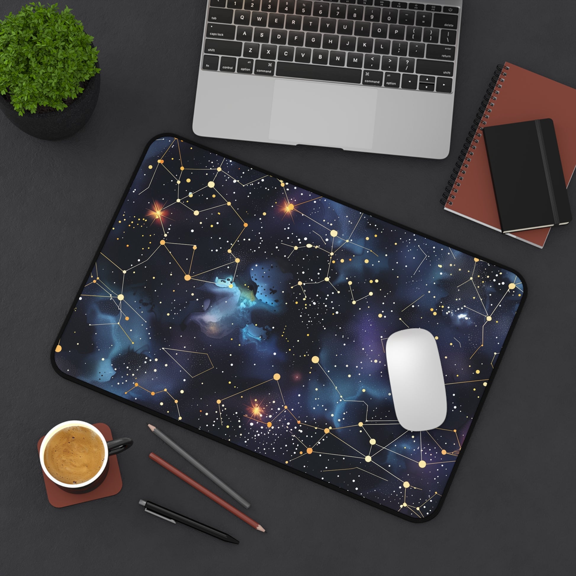 "Starry Night Desk Mat with Zodiac Constellations for Cosmic Workspace Vibes"