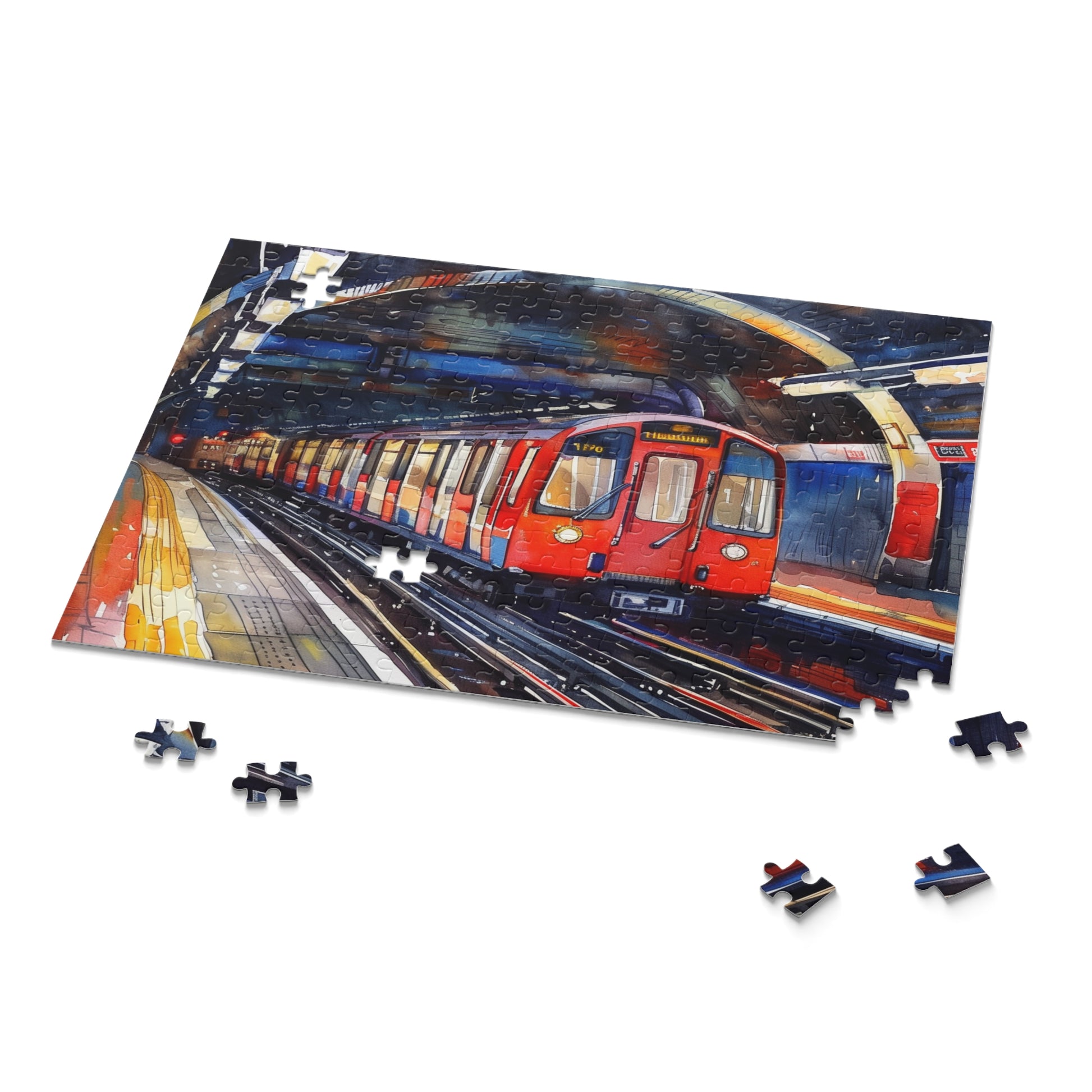 "Stunning watercolor Underground Maze jigsaw puzzle capturing London's hustle and bustle - perfect for city lovers!"