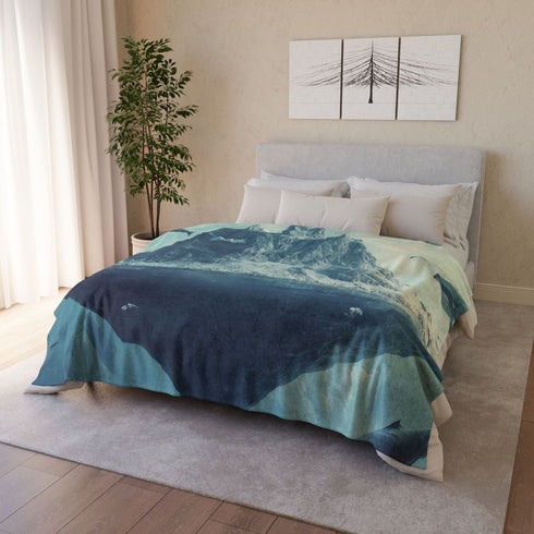 Floating Mountain Surrounded by Whales — Plush Fleece Throw Blanket — Product Detail View 12