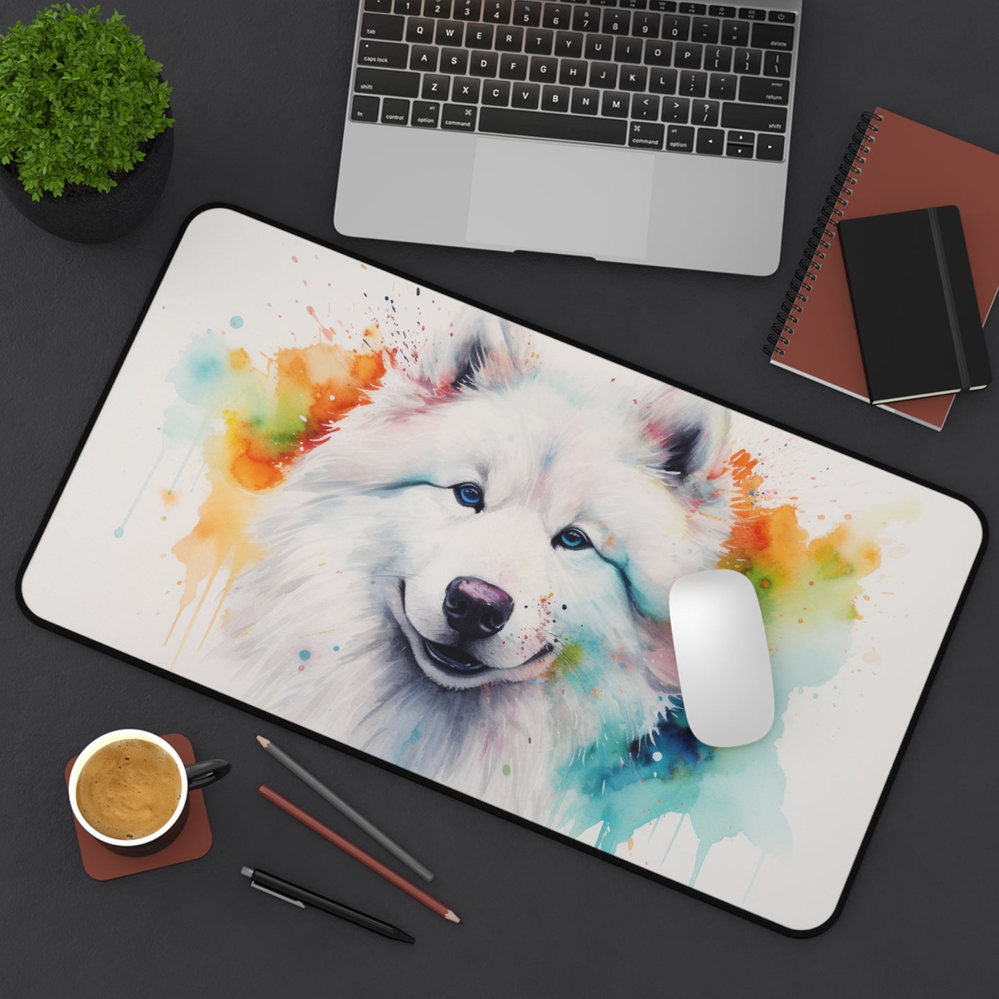 "Adorable Samoyed Watercolor Desk Mat for Brightening Your Workspace"