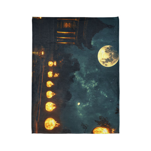 Moonlight Temple with Levitating Torches — Plush Fleece Throw Blanket — Product Detail View 10