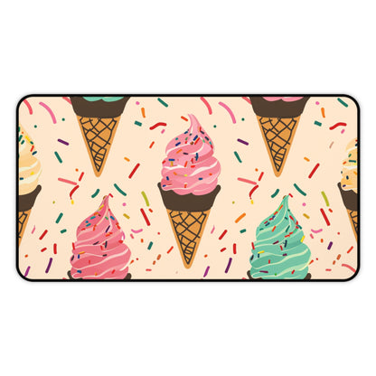 "Colorful Sprinkle Cone Desk Mat - Transform your workspace with this fun ice cream cone pattern, perfect for ice cream lovers!"