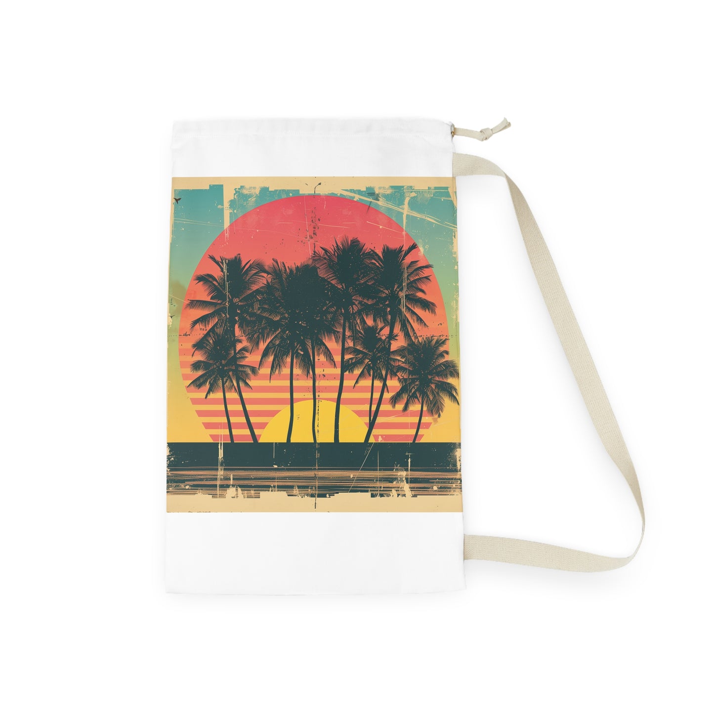 Retro Sunset Palm Tree Laundry Bag - Keep laundry organized in style with vibrant palm trees design