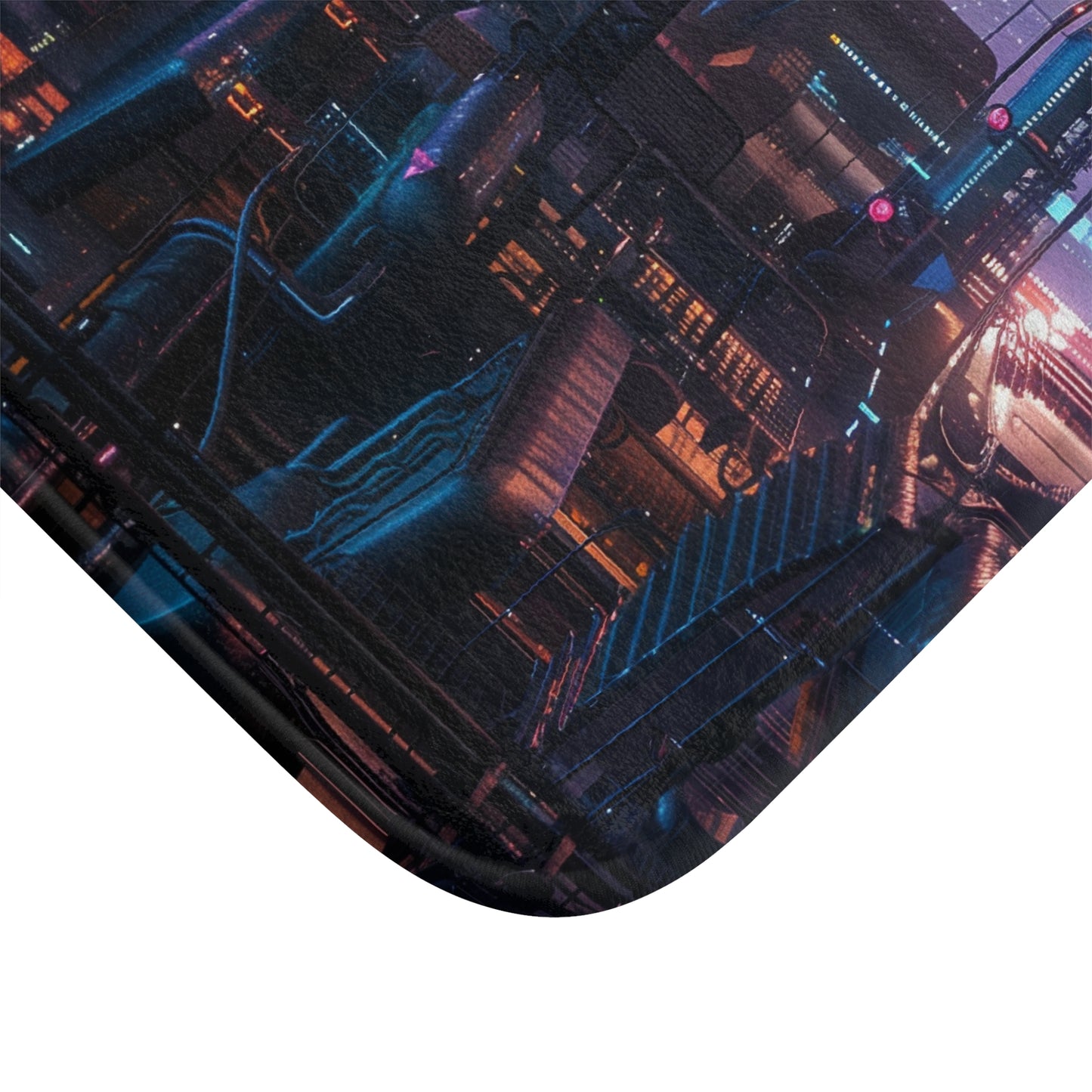 Cyberpunk City Lights Bath Mat