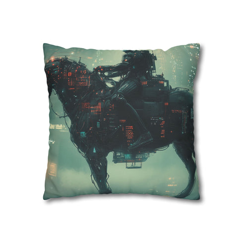 Robotic Centaur in Data Storm Double-Sided Square Cushion Cover