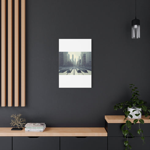 Piano Keys City Skyline Surreal Dreamscape Stretched Canvas Wall Art - View 1 | Prints With Passion