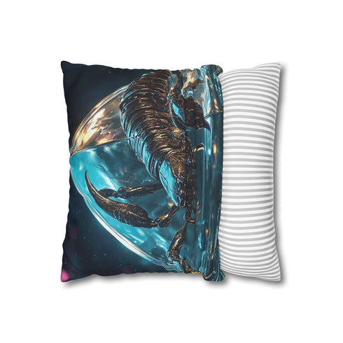 Cyber Scorpion Guarding Glass Pyramid — 40×40 Cushion Cover — Sofa & Living Room Lifestyle View