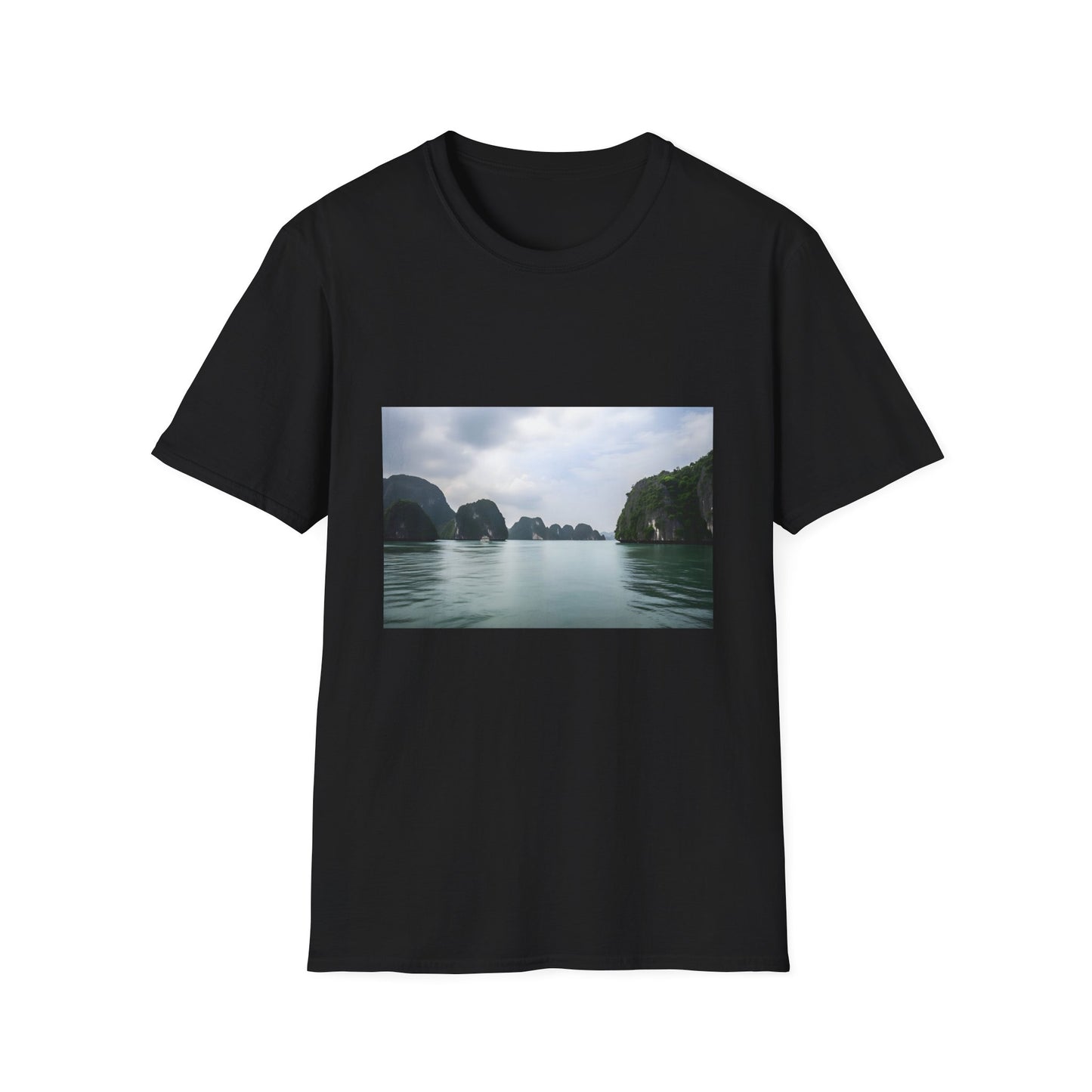 Emeralds of the Serene Sea | T-Shirt | Boat tours, Emerald waters, Halong Bay, hidden caves, Islets, Kayaking, Limestone karsts, Scenic views, Sunset cruises, Towering cliffs | Prints with Passion