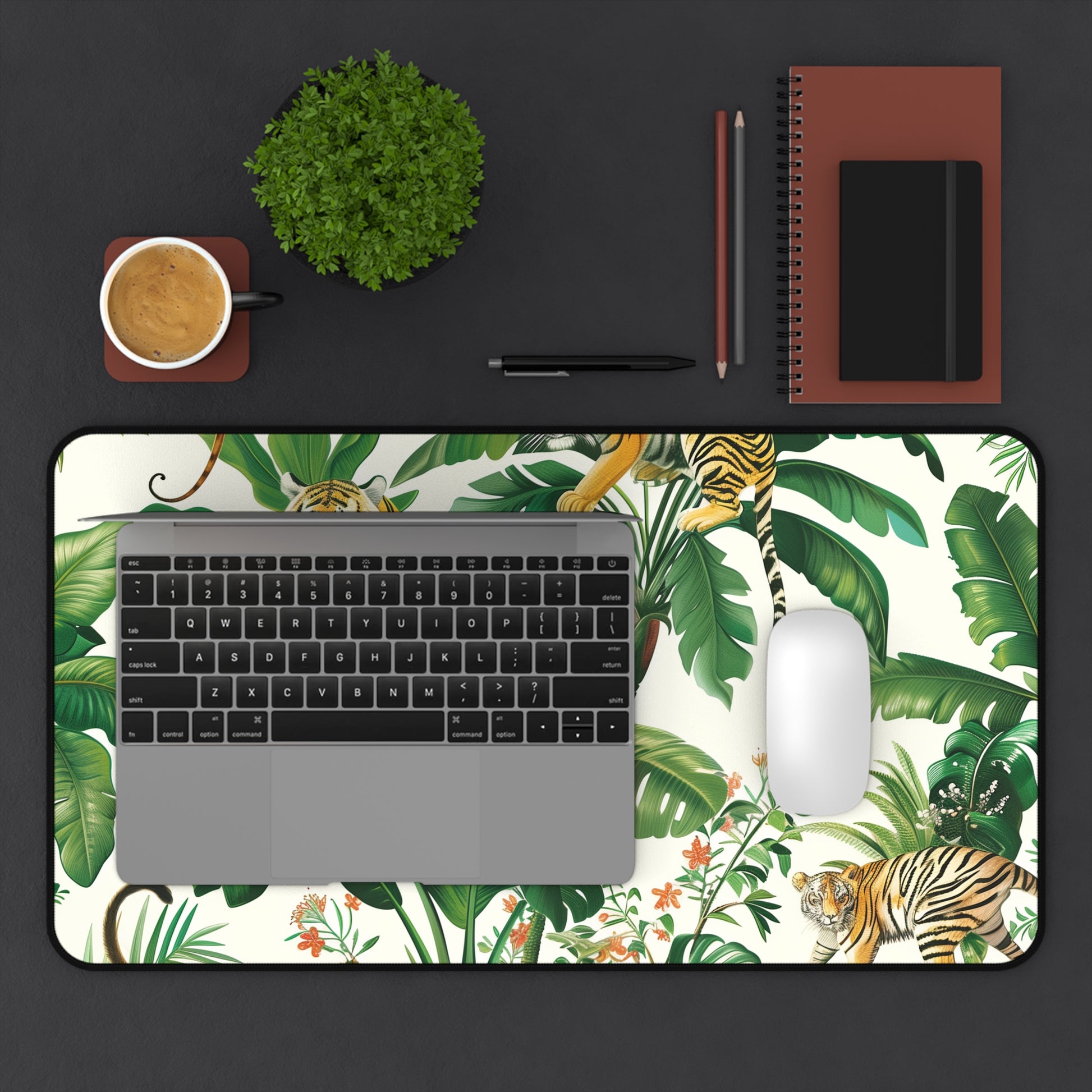 "Tiger Jungle Safari Desk Mat - Transform your workspace with majestic tiger pattern, adventure-themed office decor"