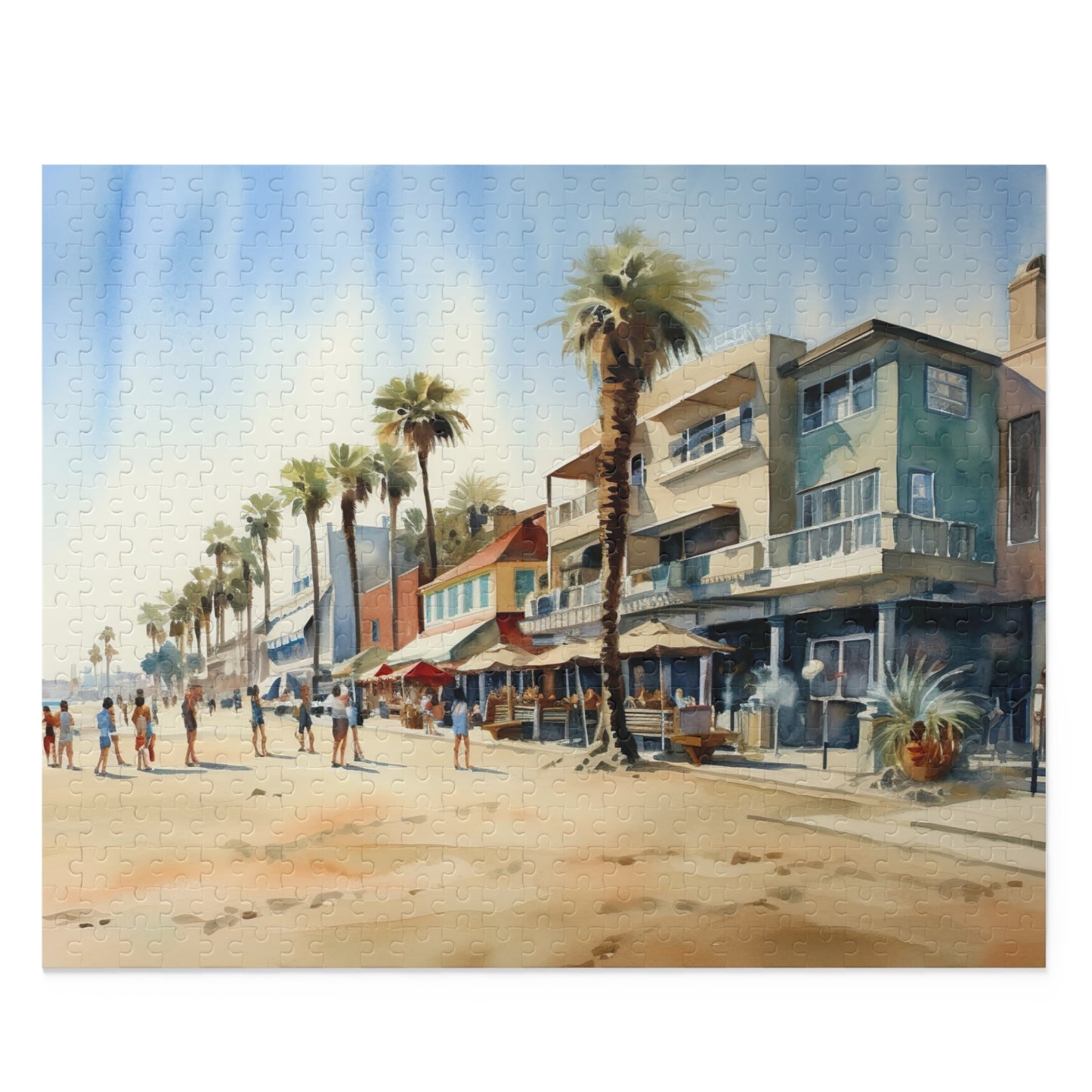 "Venice Beach jigsaw puzzle showcasing vibrant boardwalk and palm trees for a relaxing indoor escape"