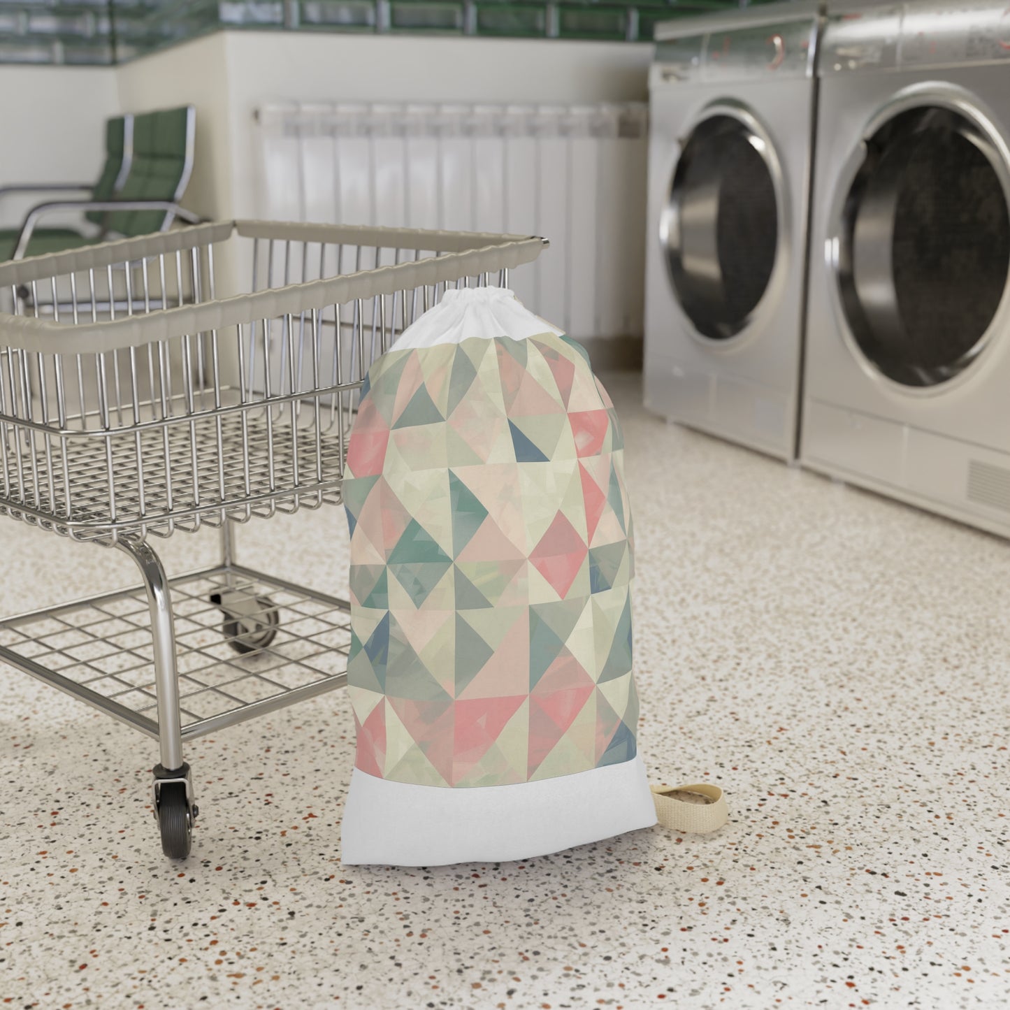 Soft pastel geometric pattern laundry bag for stylish organization and storage