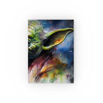 "Yoda's Wisdom Journal - Vibrant hardcover with neon-infused watercolor portrait. Capture your thoughts in style! | High-quality material, versatile, perfect for all seasons. Great gift idea. Shop now! Printswithpassion.com"