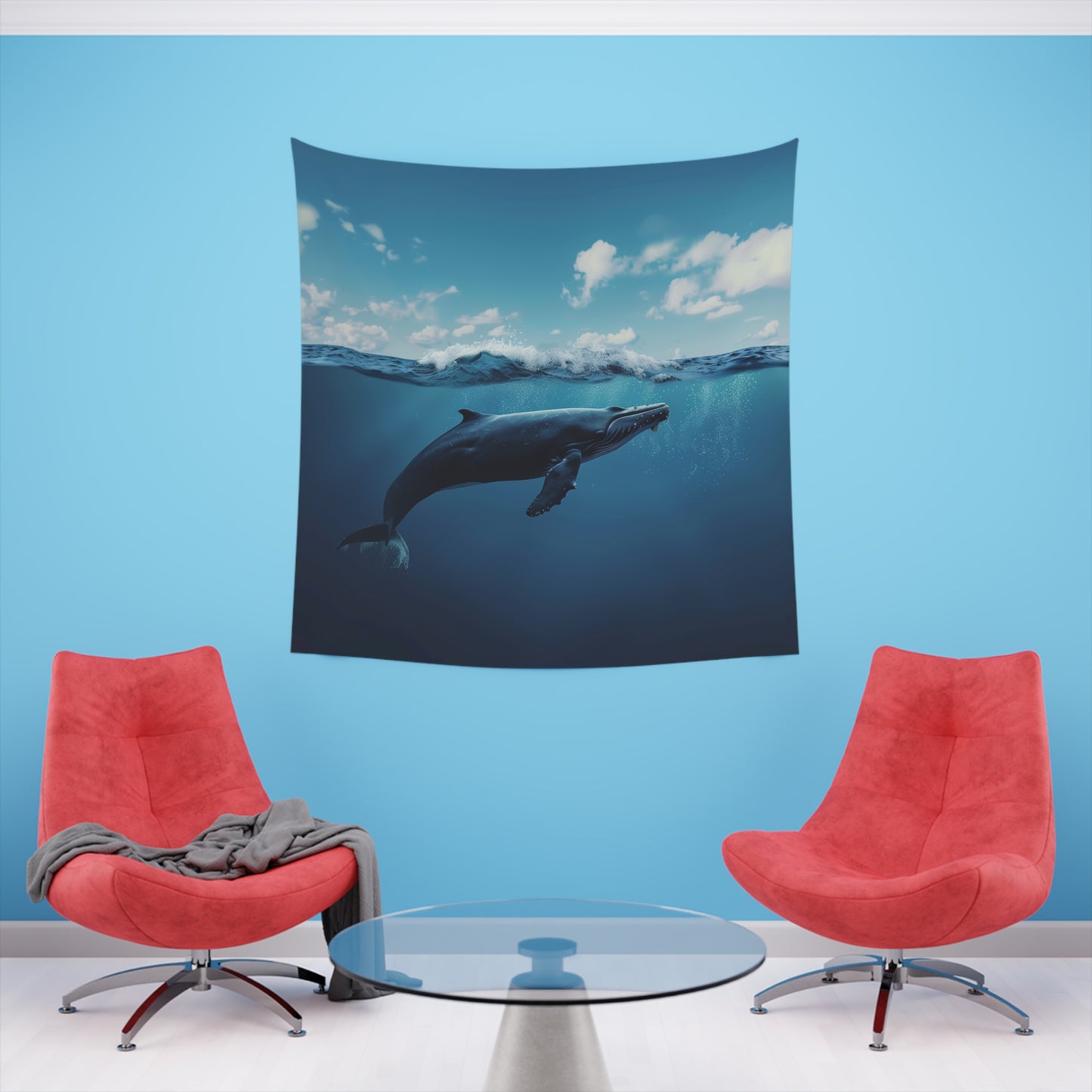 Whale Song: A Minimalist Tapestry | Wall Tapestry | All Over Print, AOP, Decor, Halloween, Home & Living, Home Decor, Indoor, Spring Essentials, Sublimation, Tapestry | Prints with Passion