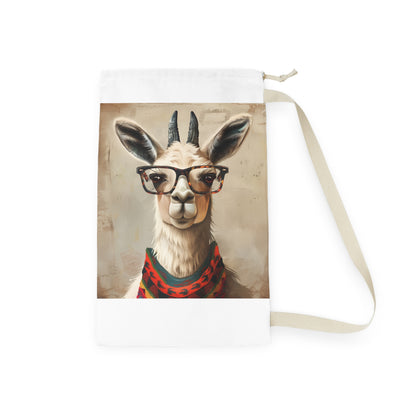 LLAMA HIPSTER LAUNDRY BAG - Trendy llama with glasses design, fun touch to laundry routine, keeps clothes organized.