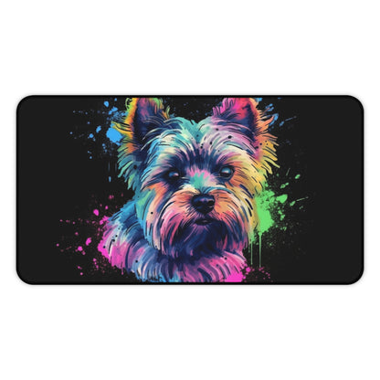 "Yorkie Pup Desk Mat - Adorable Yorkshire Terrier design for dog lovers, protects and decorates your workspace"