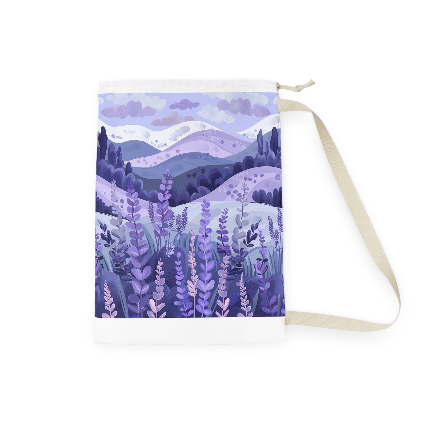 "Seamless lavender fields laundry bag for organized and stylish laundry day"