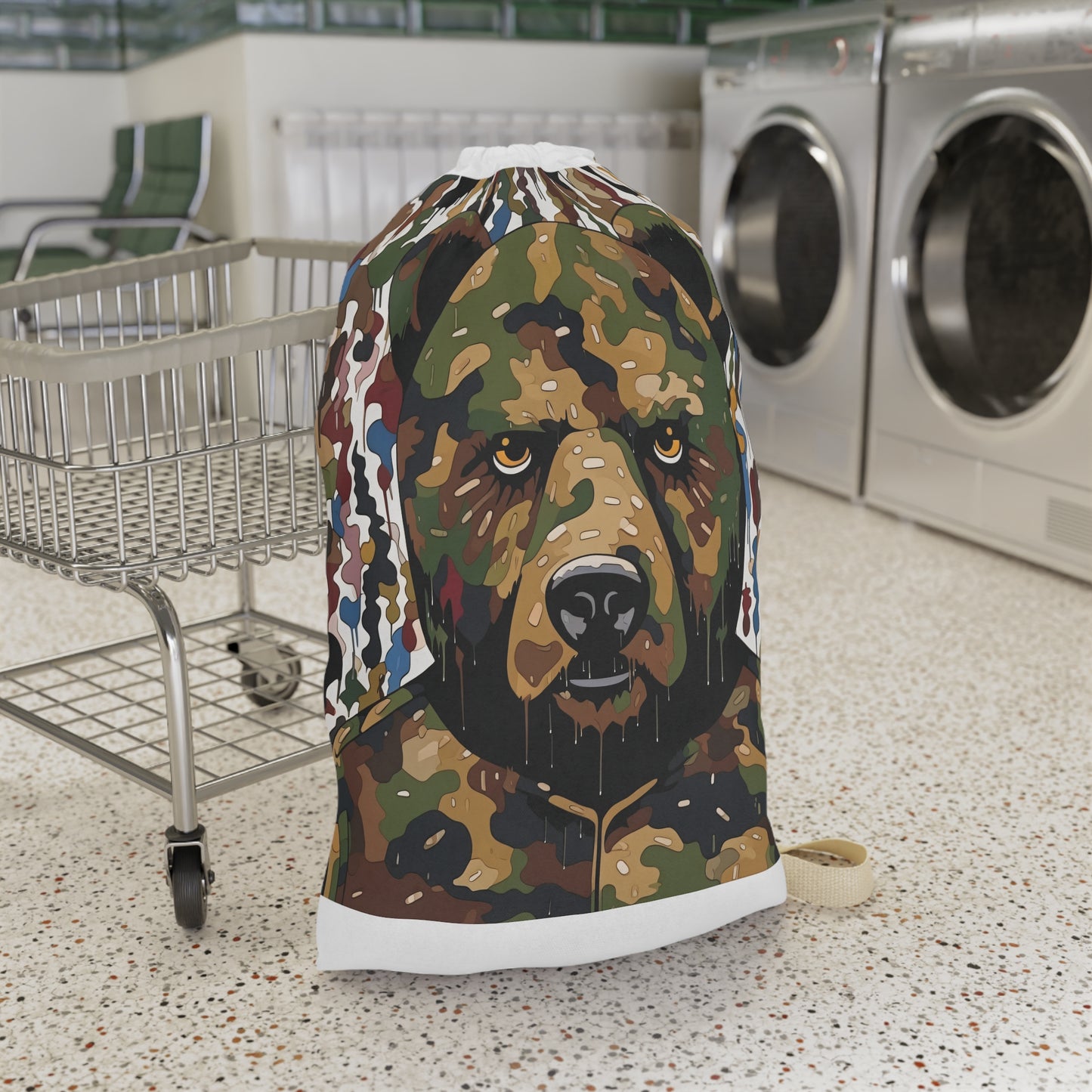 "Bape camo laundry bag with vibrant Takeshi Murakami inspired design for stylish organization"