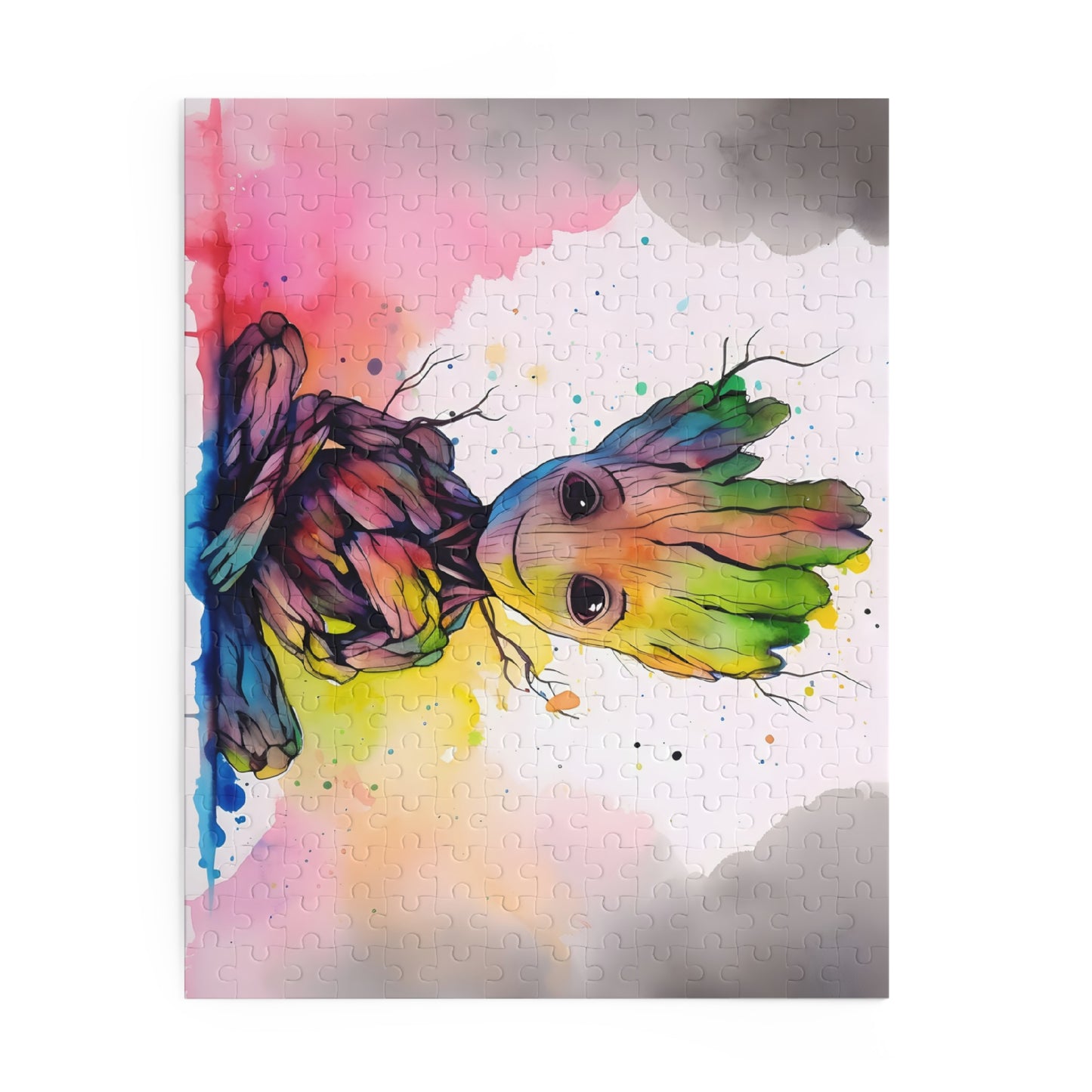 Neon Baby Groot Watercolor Puzzle.