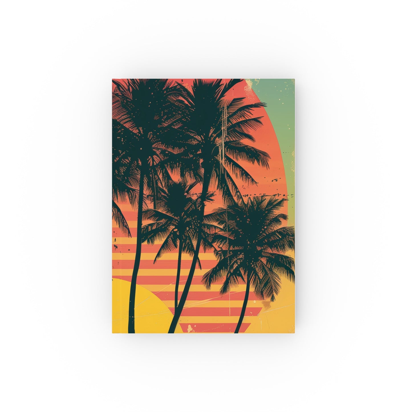 "California Dreaming Retro Sunset Journal - Capture beach vibes with this stylish high-quality journal featuring a vibrant California sunset and palm trees design. Perfect gift for any season!"