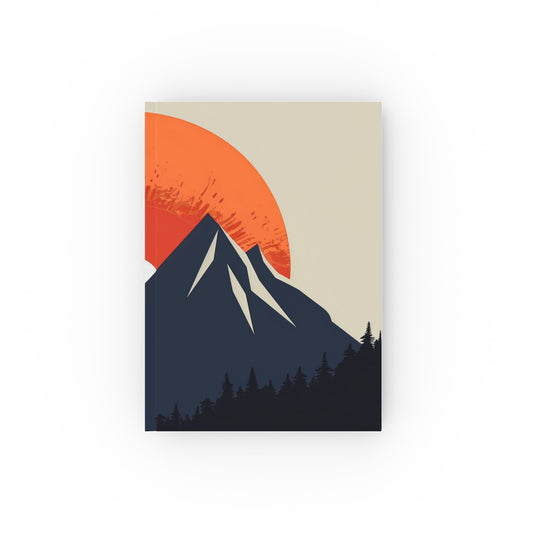 "Minimalist mountain journal with sun-kissed design, perfect for capturing reflections and inspiring thoughts in nature. High-quality and versatile - a great gift for all seasons!"