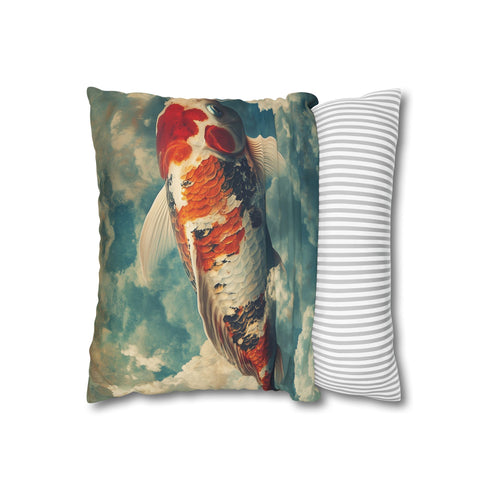 Giant Koi Fish Swimming Through Clouds — 40×40 Cushion Cover — Sofa & Living Room Lifestyle View