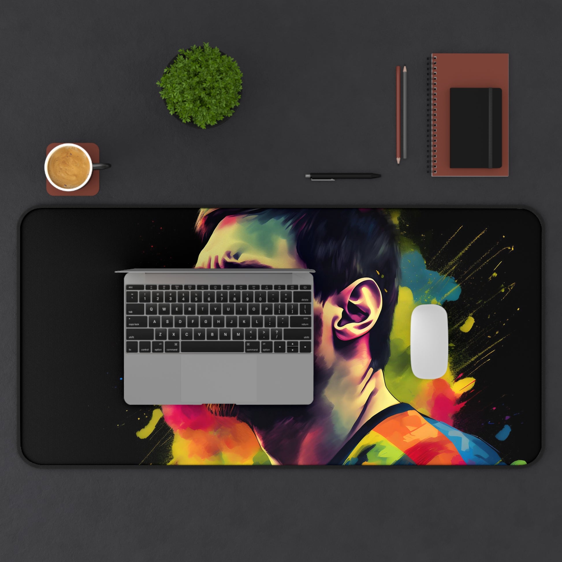 Vibrant Messi Watercolor Neon Desk Mat - Brighten Your Workspace with Pop of Color!