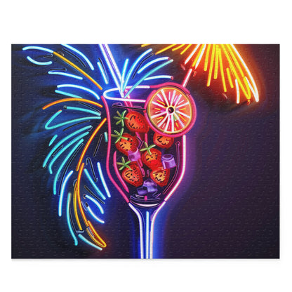 Neon Tiki Cocktail Puzzle - Colorful tropical cocktail sign jigsaw for relaxing at home