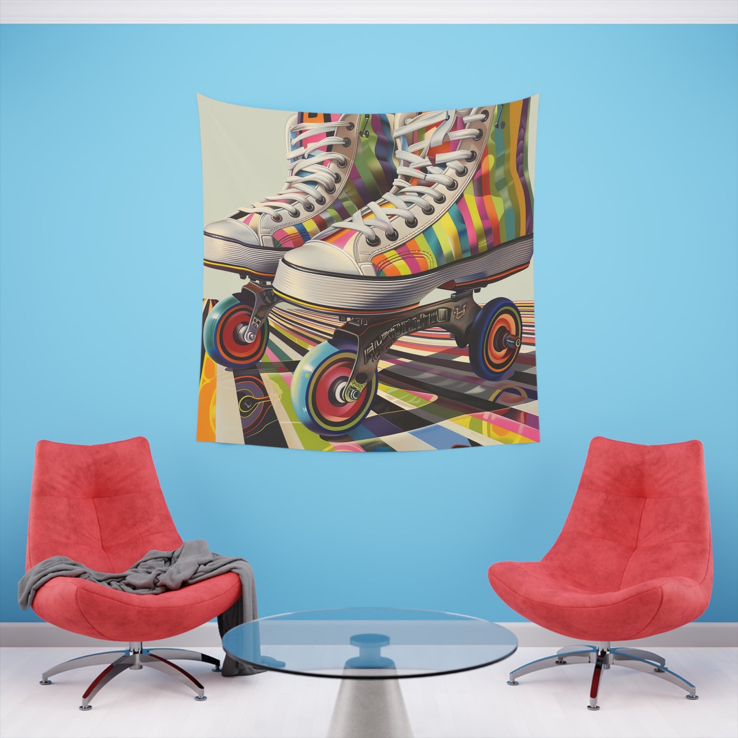 Retro Roll: A Roller Skate Tapestry | Wall Tapestry | All Over Print, AOP, Decor, Halloween, Home & Living, Home Decor, Indoor, Spring Essentials, Sublimation, Tapestry | Prints with Passion