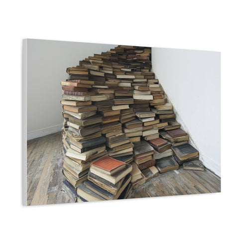 A Staircase Made of Old Books Stretched Canvas Wall Art
