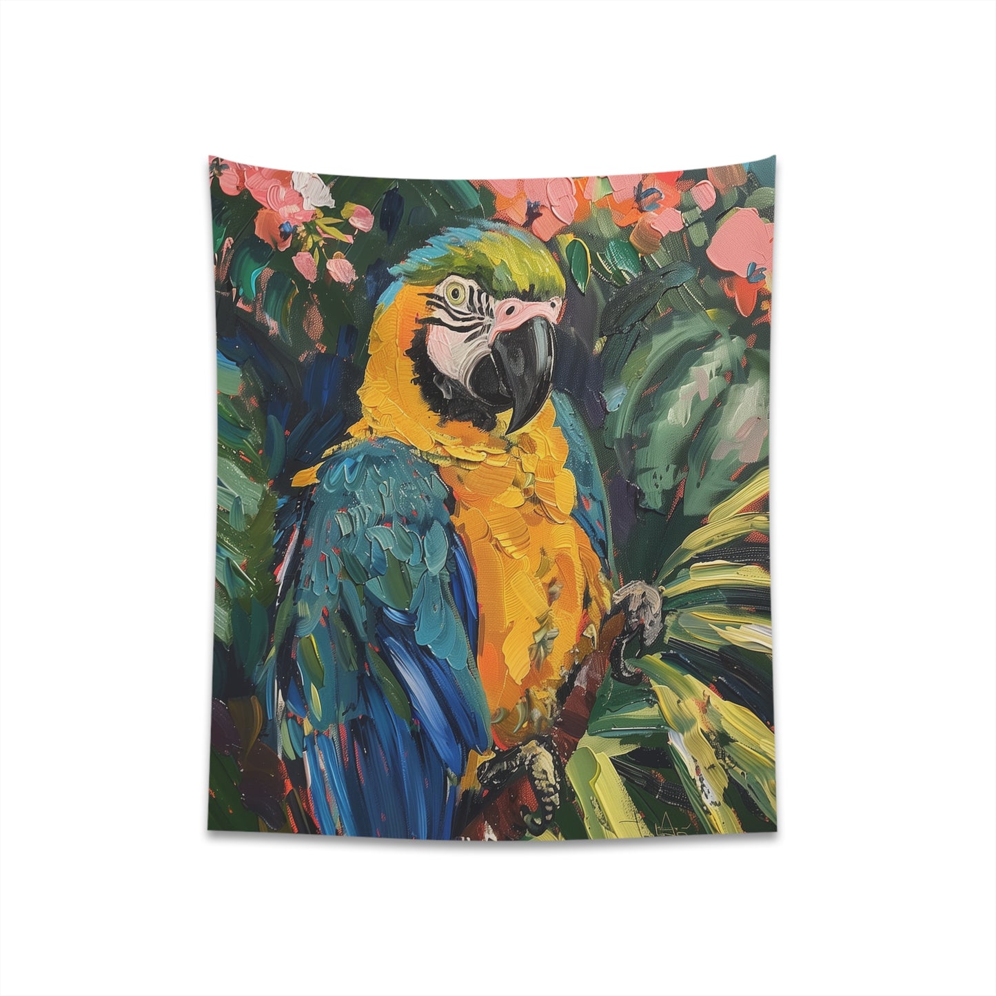 "Parrot Paradise Tropical Tapestry: Lush Foliage, Colorful Parrot, High-Quality Material | Perfect for All Seasons"