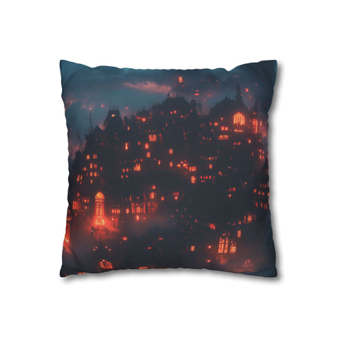 Cyber Village above Clouds of Flame Double-Sided Square Cushion Cover