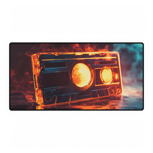 Retro Cassette Tape with Solar Flare — XL & XXL Desk Mat — Full Top-Down Artwork View