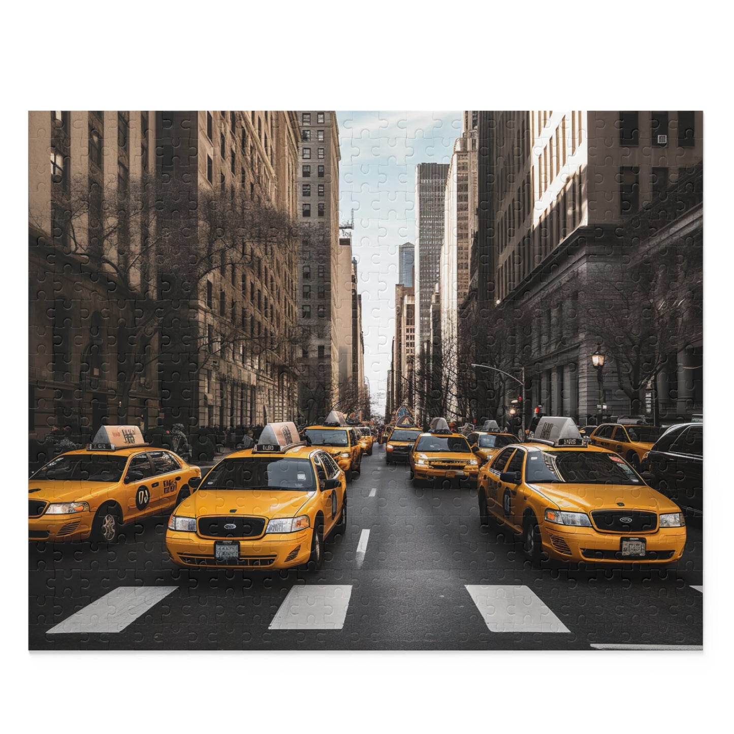 Vibrant NYC Cab Chaos jigsaw puzzle with iconic yellow cabs and bustling city backdrop