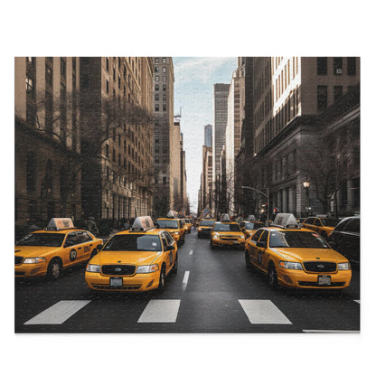 Vibrant NYC Cab Chaos jigsaw puzzle with iconic yellow cabs and bustling city backdrop