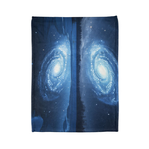 Spiral Galaxy Mirrored in a Frozen Lake Plush Fleece Throw Blanket