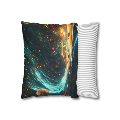 Space Highway with Comet Traffic — 40×40 Cushion Cover — Sofa & Living Room Lifestyle View