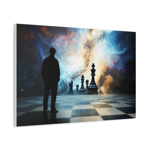 Chess Game Between Gods and Stars Stretched Canvas Wall Art