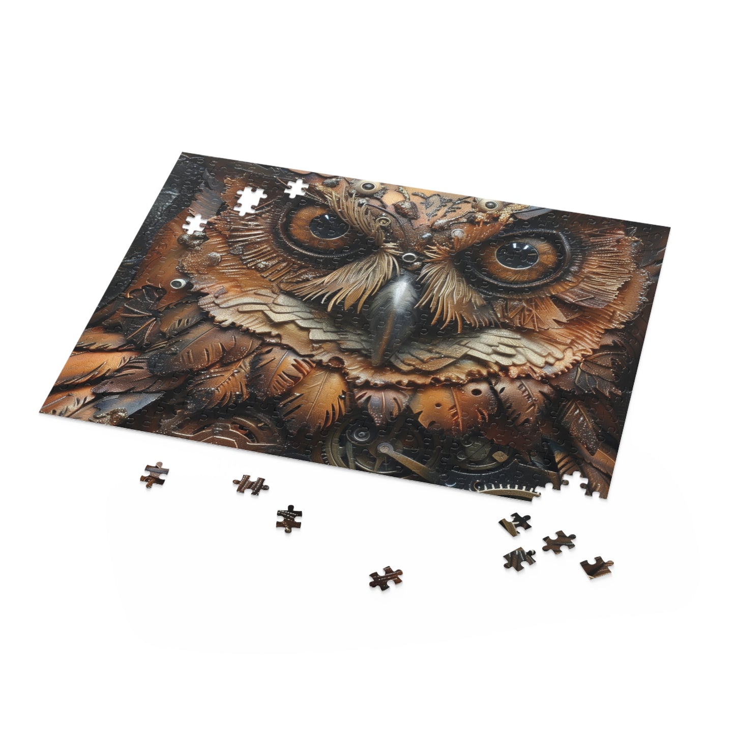 Detailed Steampunk Owl Jigsaw Puzzle with Mechanical Owl, Gears, and Cogs