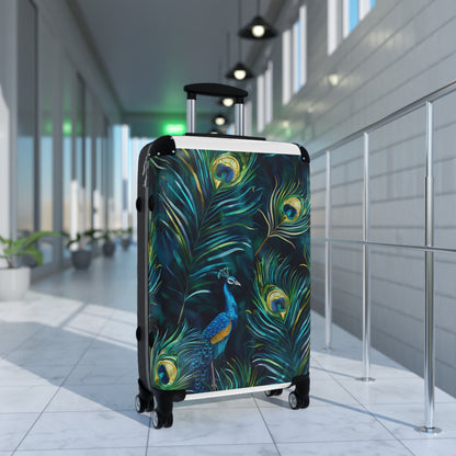 Vibrant Blue Peacock Feathers Suitcase