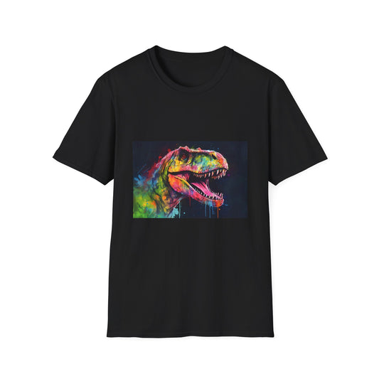 🦖 Prehistoric Radiance: The Neon Reign of T-Rex 🦖 | T-Shirt | Earthy watercolor, Hand-crafted design, Prehistoric artwork, Unique neon colors | Prints with Passion