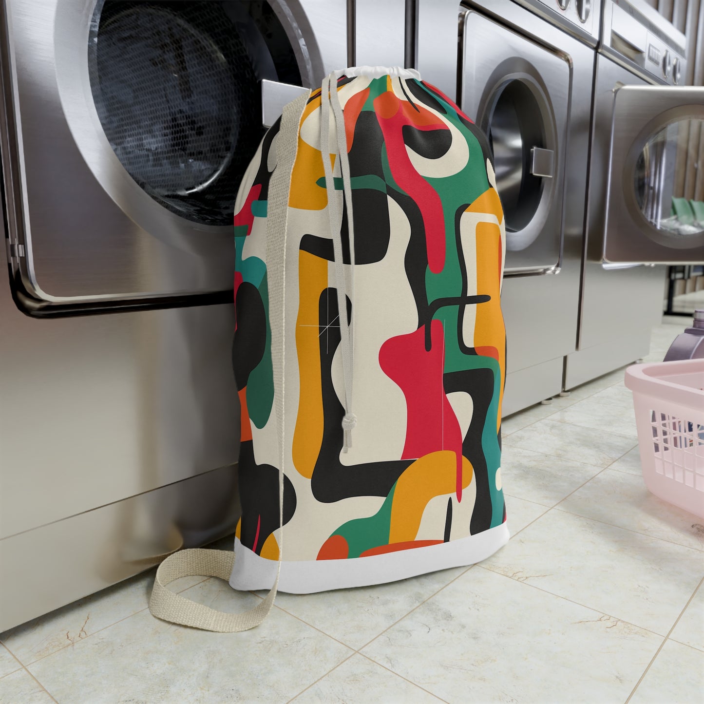 "Colorful abstract laundry bag, modern seamless pattern, elevate laundry game"