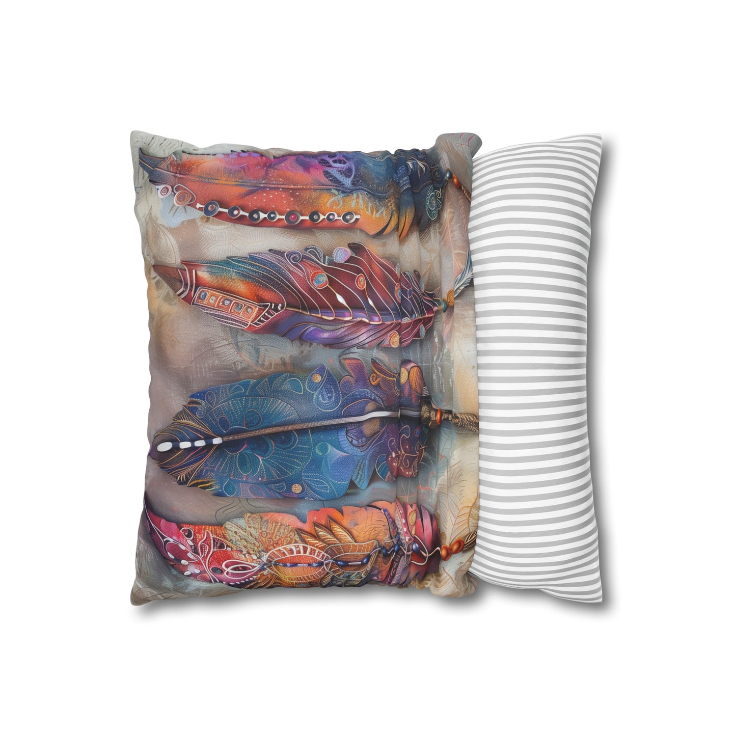 Bohemian Dreams Feather Pillowcase - Stylish, high-quality bedding for all seasons. Perfect gift!