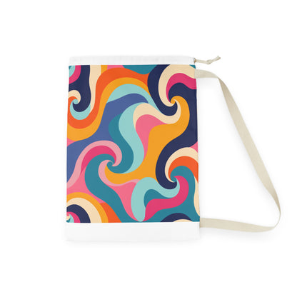 Retro Waves Laundry Bag - Vibrant colored laundry bag with seamless pattern for stylish laundry room organization.