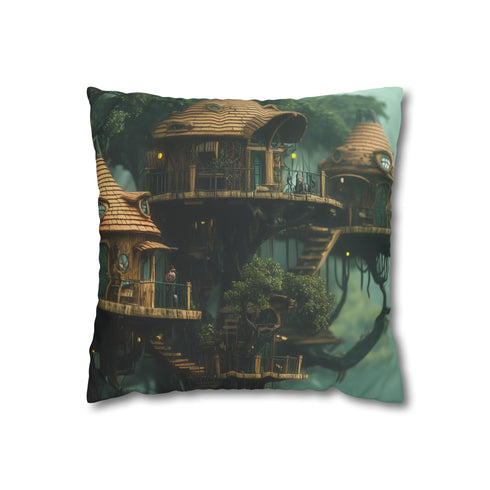Treehouse Village in the Sky — 40×40 Cushion Cover — Front 40×40 cm Square Cushion View