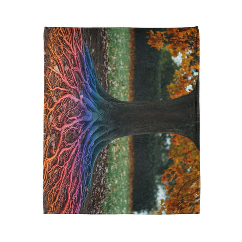 Binary Tree with Rainbow Roots Plush Fleece Throw Blanket