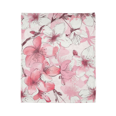 Pink & White Cherry Blossom Seamless Plush Fleece Throw Blanket - View 7 | Prints With Passion