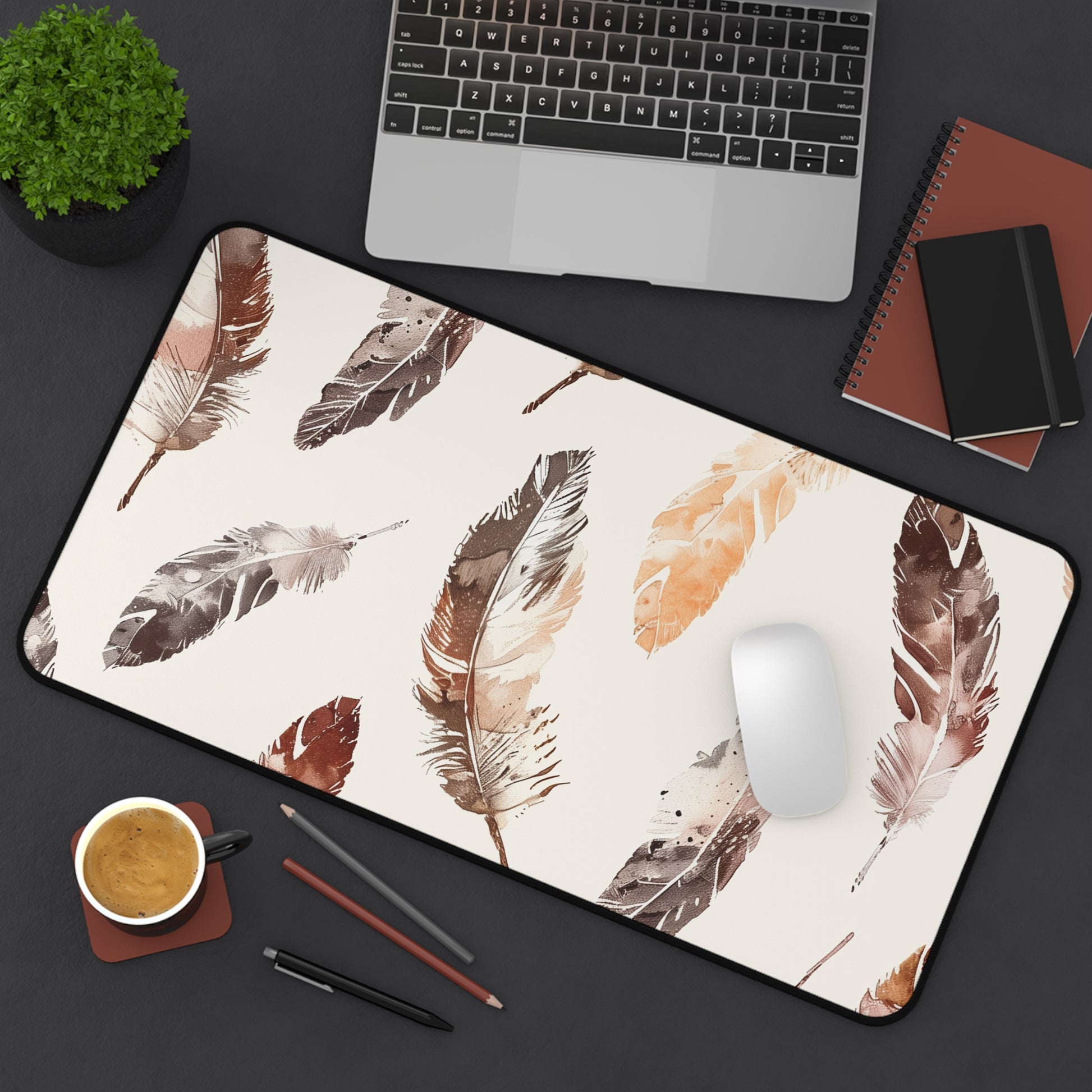 Boho Feathers Desk Mat - Stylish and Vibrant Bohemian Workspace Accessory