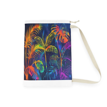 Colorful Tropical Neon Leaf Laundry Bag with vibrant palm tree design - organize laundry in style!