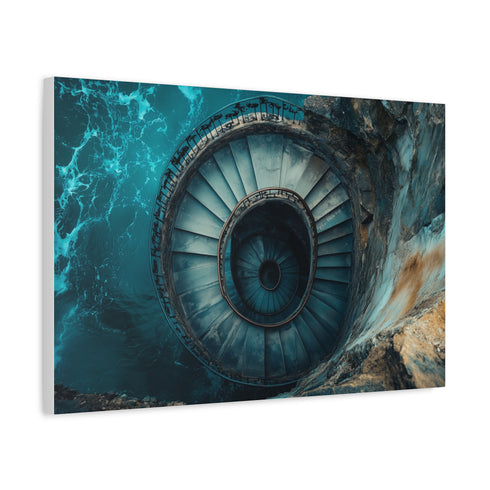 Spiral Staircase into Deep Ocean Trench — Canvas Wall Art — Side Profile & Stretched Corner Detail